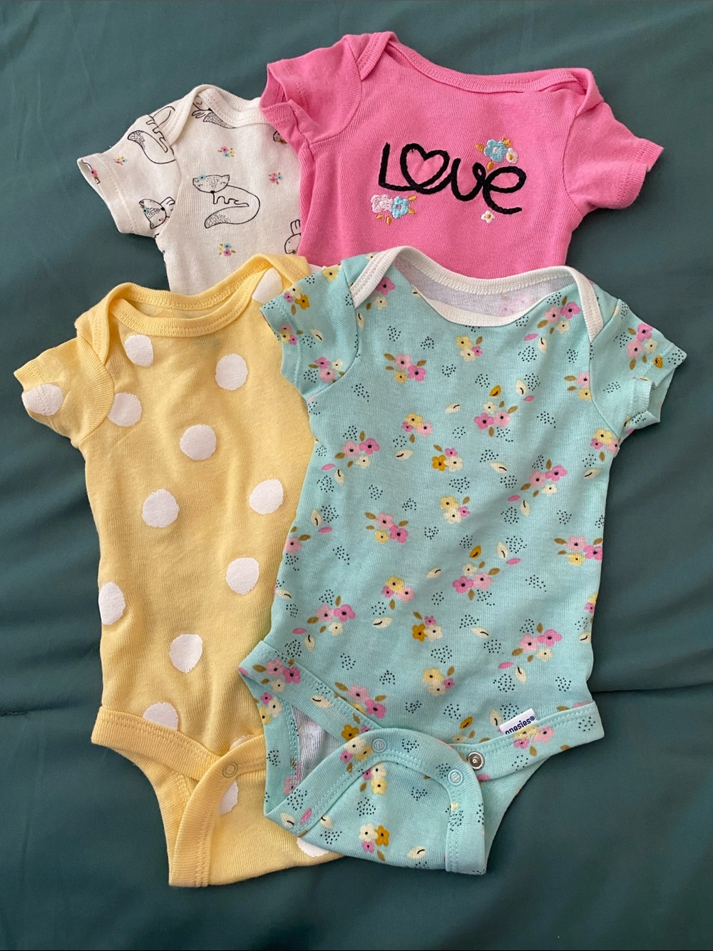 Gerber Girls' Pink Love & Floral 4 One-Piece Bodysuit Set